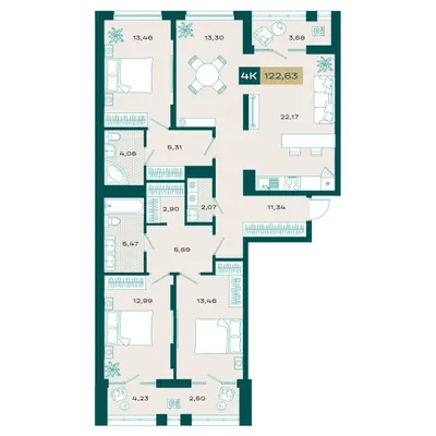 План 4-комнатная • 125 м² • 3 этаж