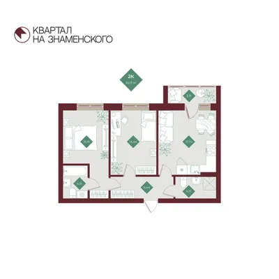План 2-комнатная • 65,96 м² • 2 этаж