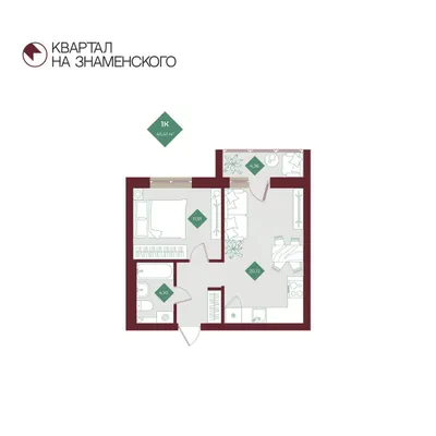 План 1-комнатная • 45,41 м² • 11 этаж