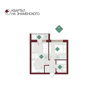 План 1-комнатная • 46,29 м² • 12 этаж