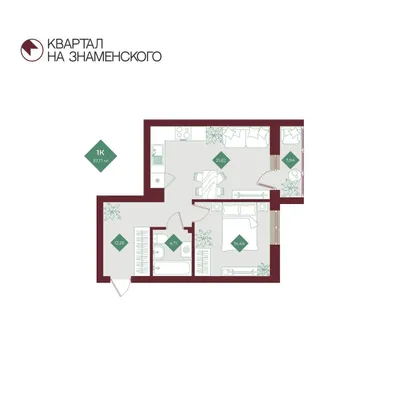 План 1-комнатная • 57,17 м² • 1 этаж