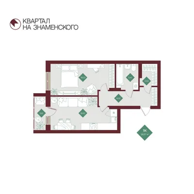 План 1-комнатная • 58,57 м² • 2 этаж
