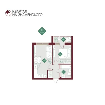 План 1-комнатная • 46 м² • 8 этаж