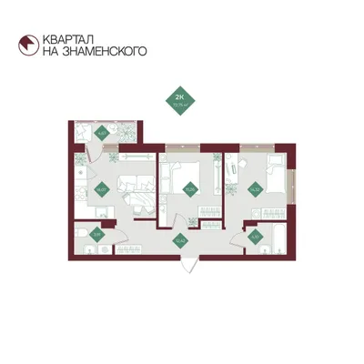 План 2-комнатная • 72,75 м² • 9 этаж