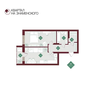 План 1-комнатная • 58,59 м² • 11 этаж