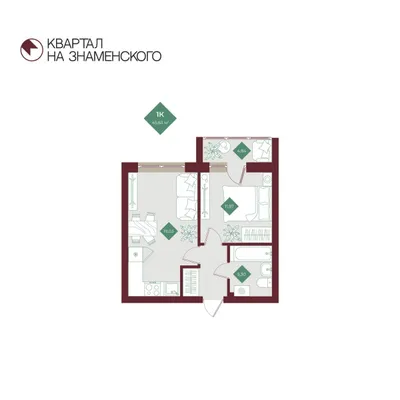 План 1-комнатная • 45,63 м² • 16 этаж