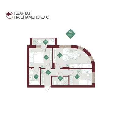 План 2-комнатная • 63,24 м² • 16 этаж