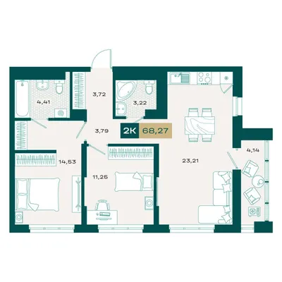 План 2-комнатная • 67,43 м² • 17 этаж