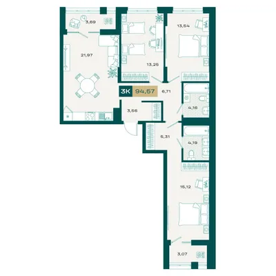 План 3-комнатная • 92,63 м² • 3 этаж