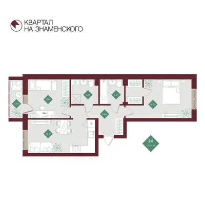 План 2-комнатная • 74,41 м² • 12 этаж