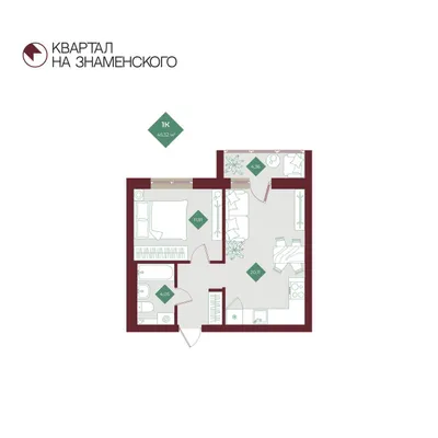 План 1-комнатная • 45,32 м² • 12 этаж